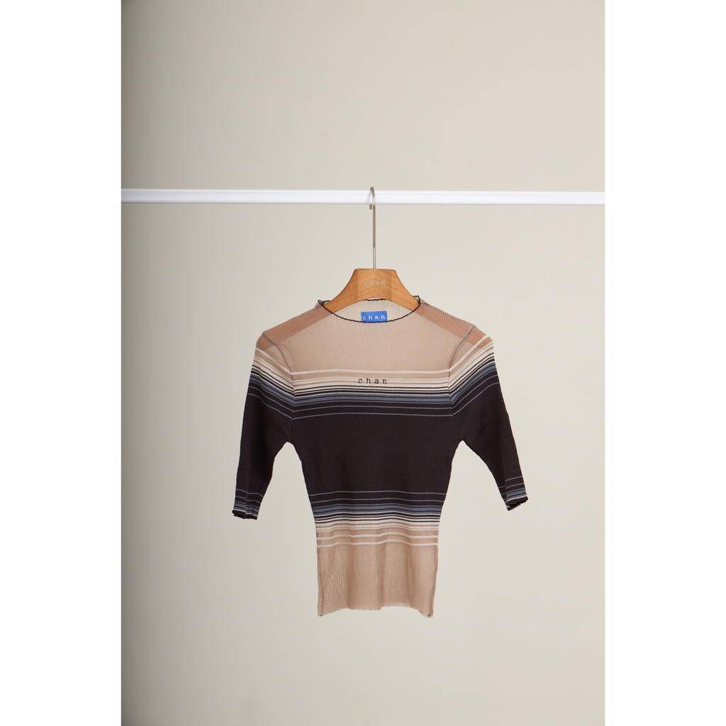 Soft Stripe Knit Top – Navy Brown