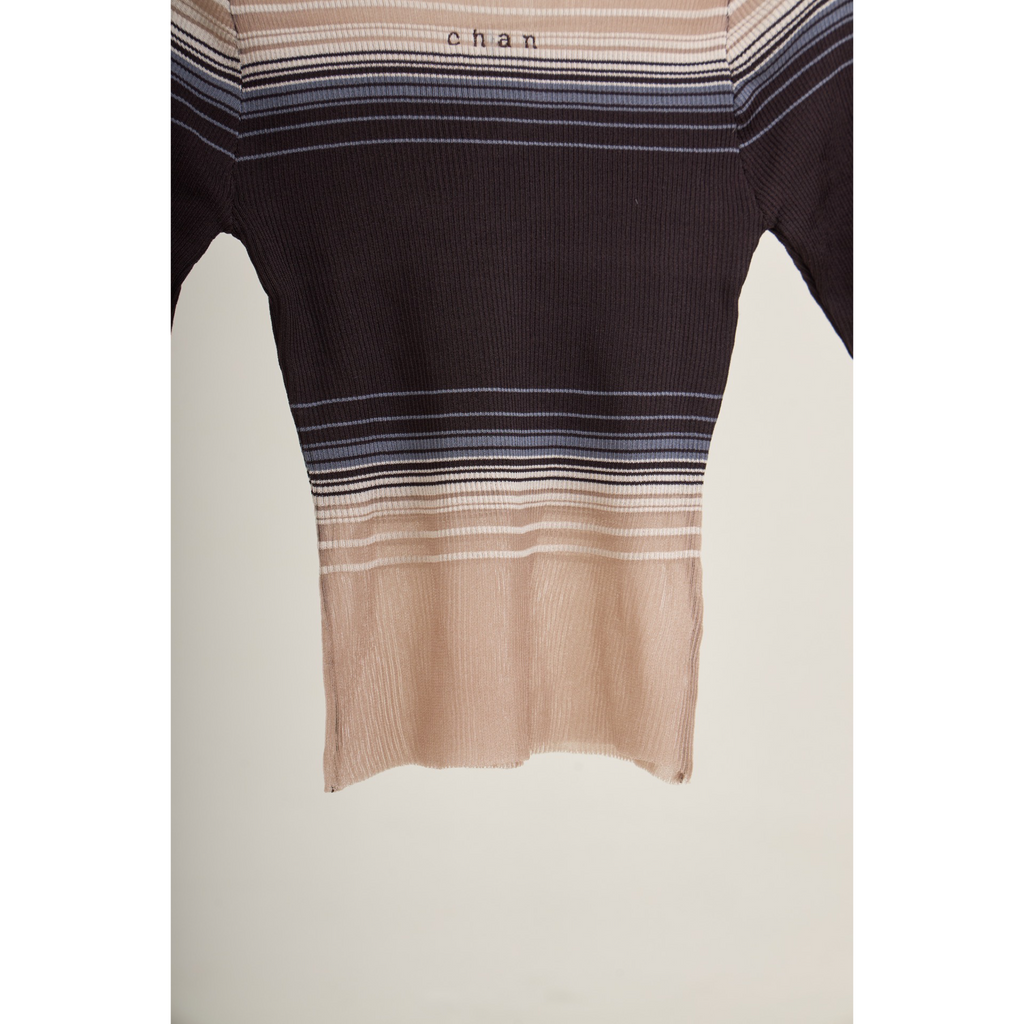 Soft Stripe Knit Top – Navy Brown