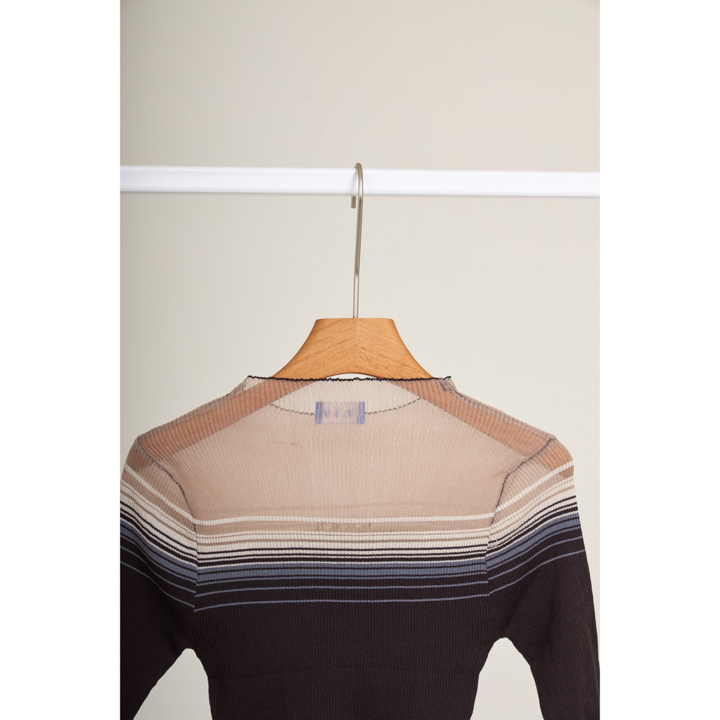 Soft Stripe Knit Top – Navy Brown