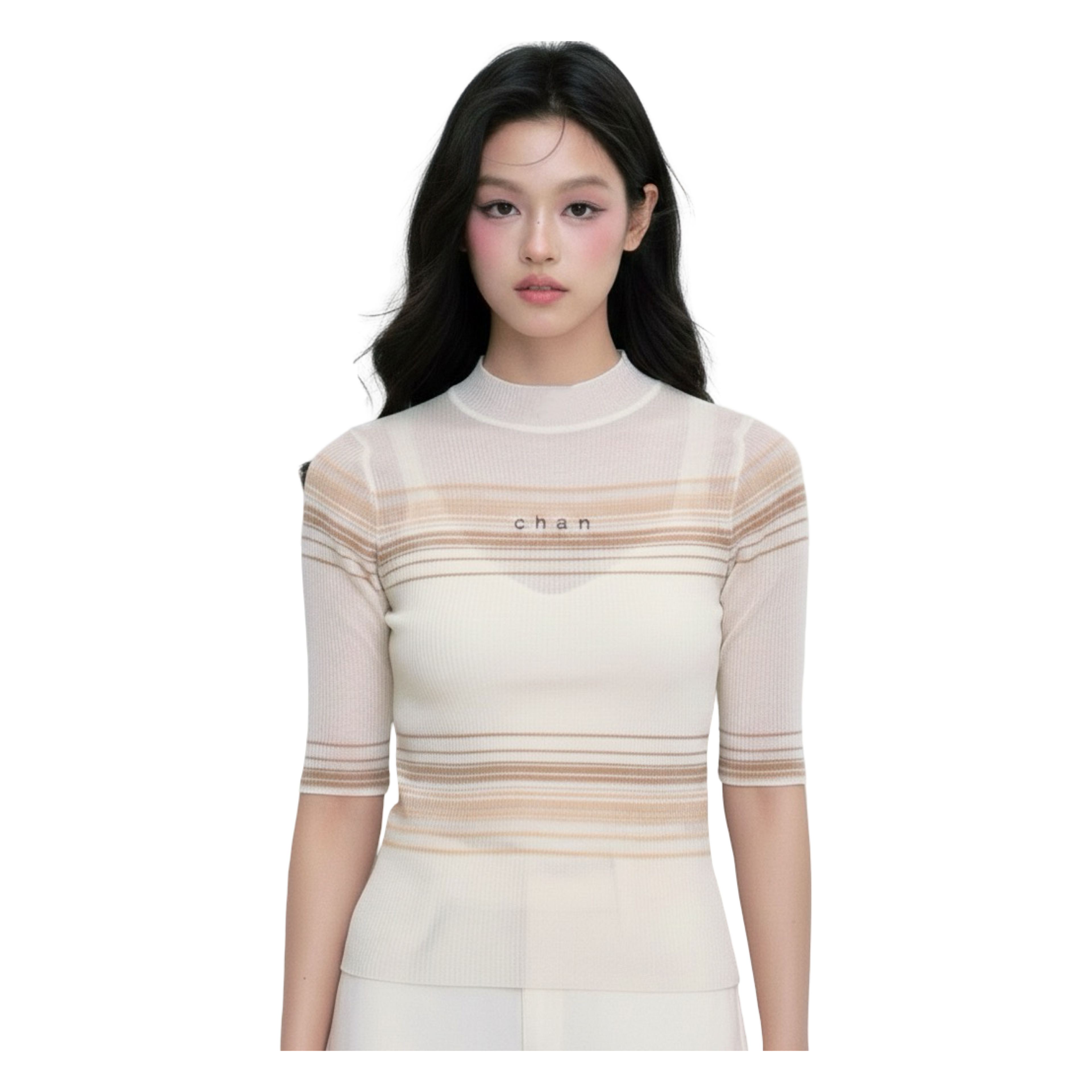 Soft Stripe Knit Top – White Beige