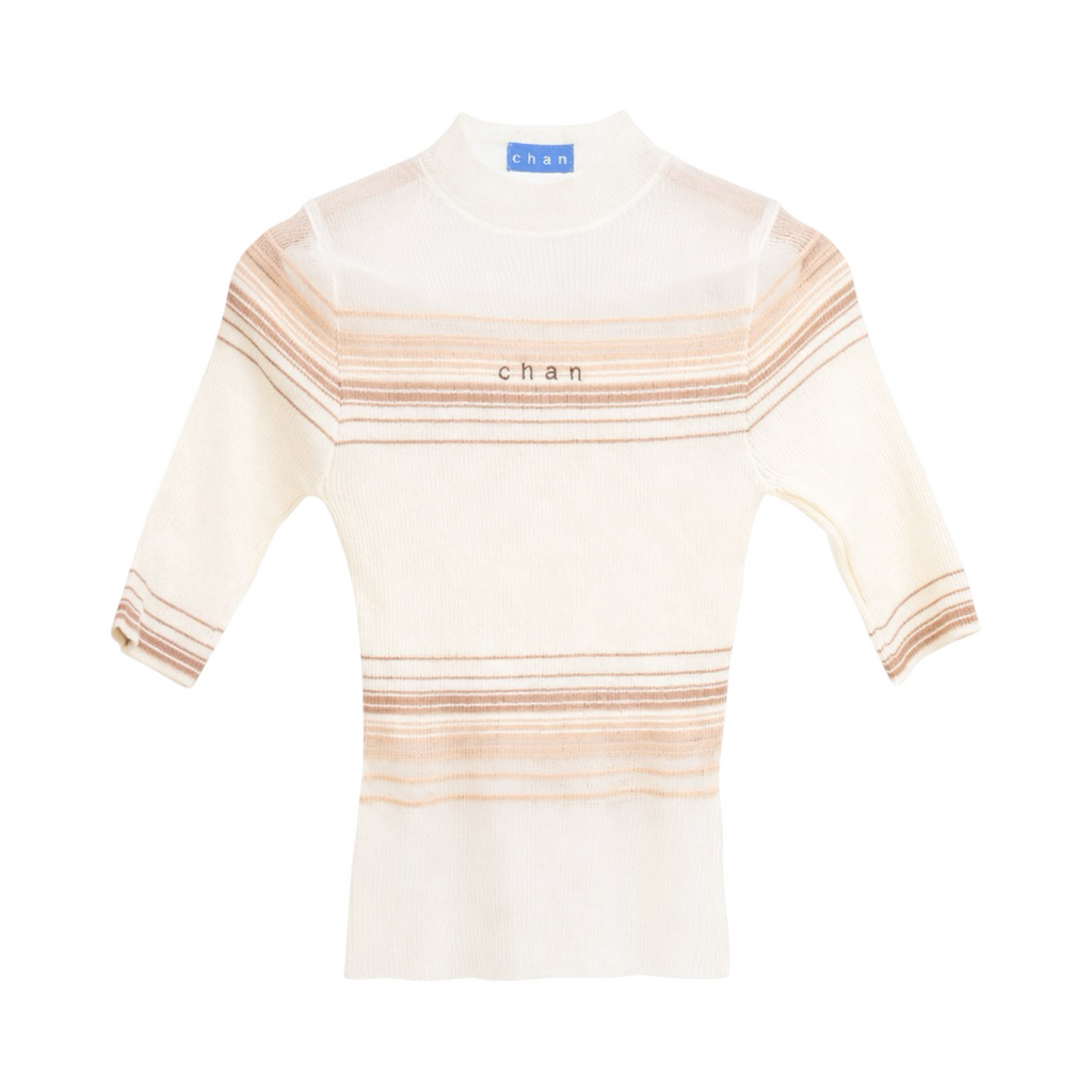 Soft Stripe Knit Top – White Beige