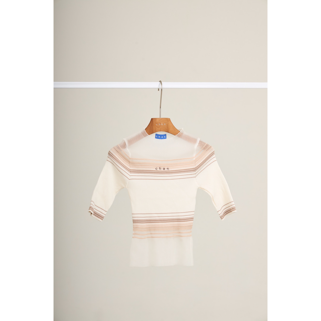 Soft Stripe Knit Top – White Beige