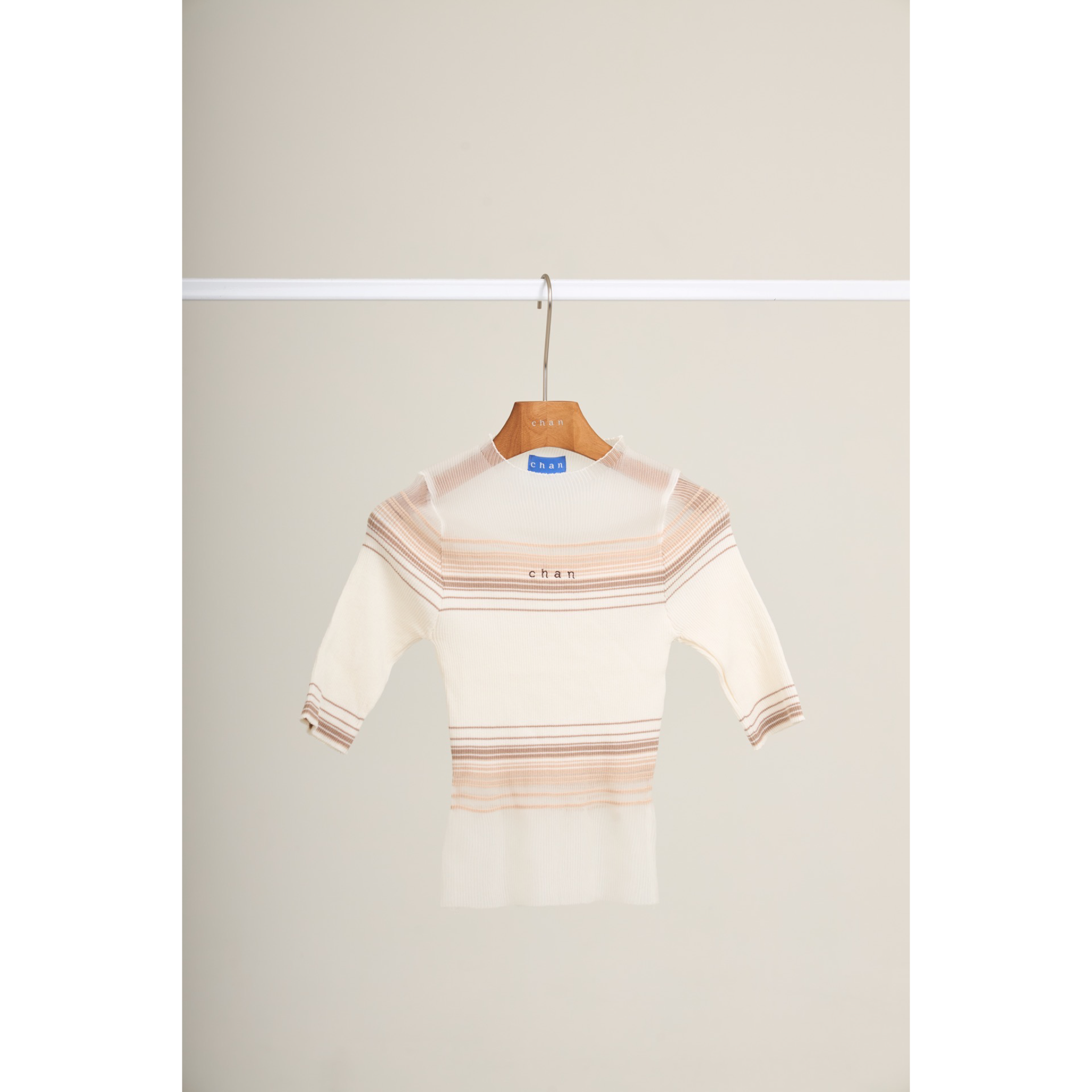 Soft Stripe Knit Top – White Beige