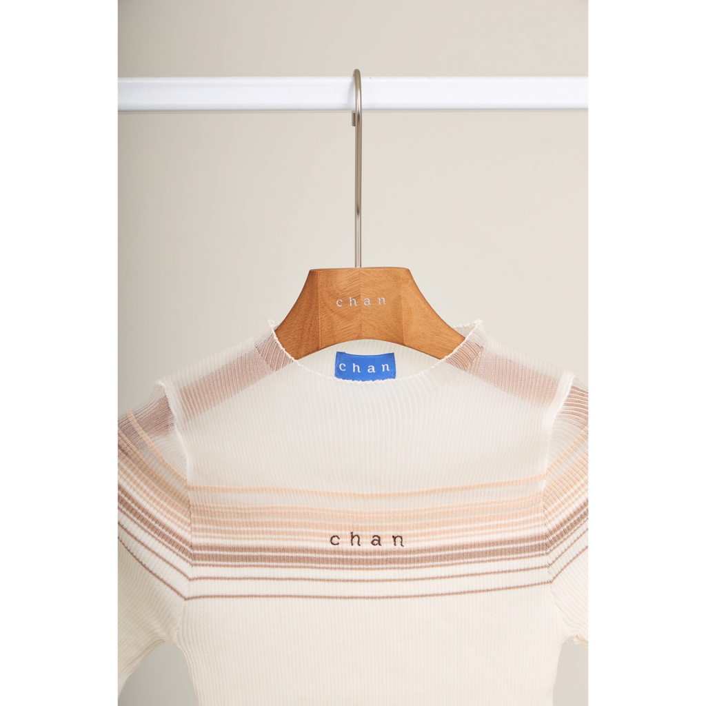 Soft Stripe Knit Top – White Beige