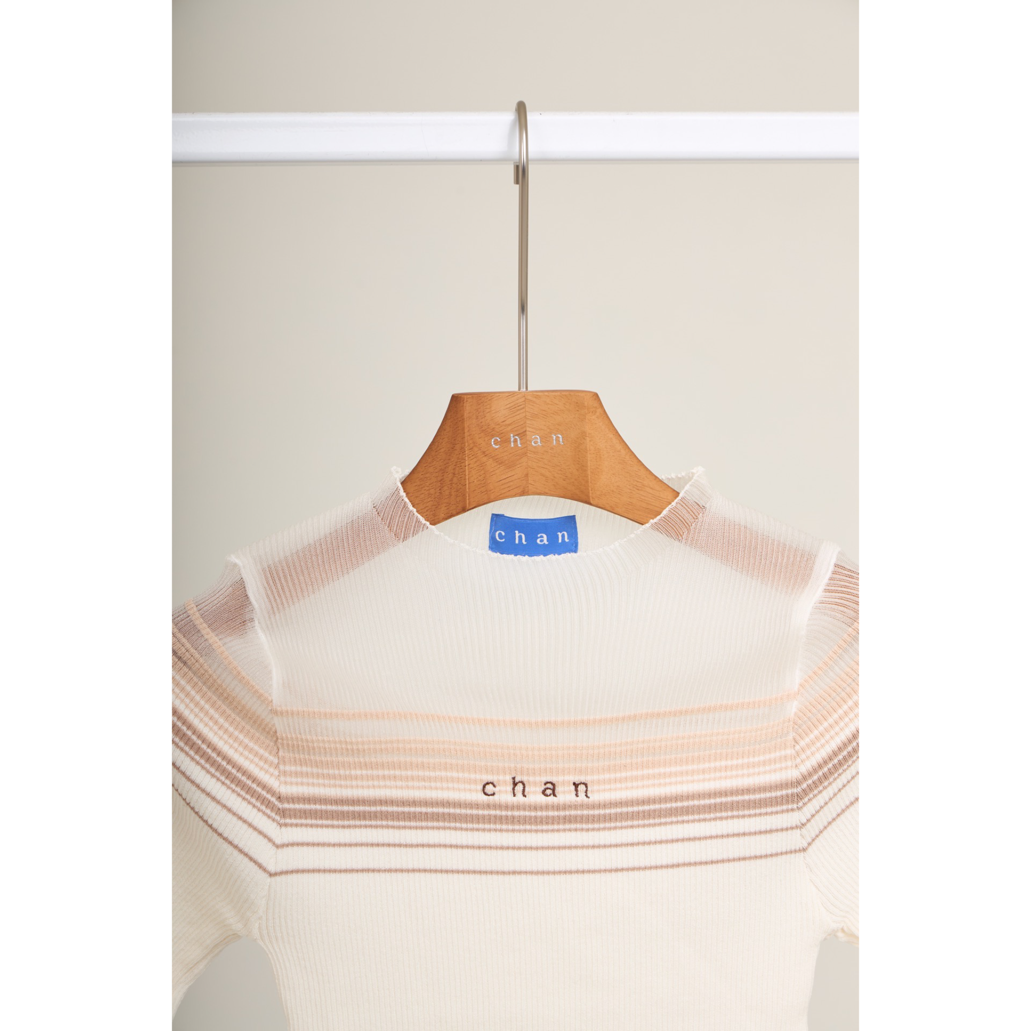 Soft Stripe Knit Top – White Beige