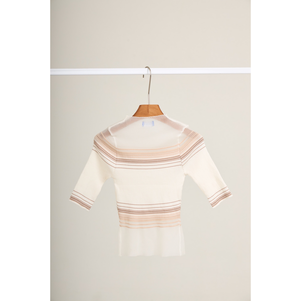 Soft Stripe Knit Top – White Beige