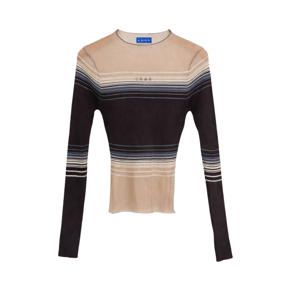 Long Sleeve Soft Stripe Knit Top – Navy Brown