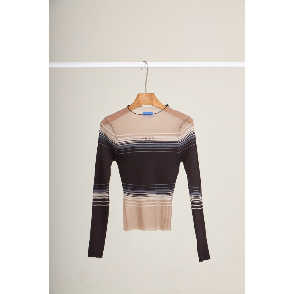 Long Sleeve Soft Stripe Knit Top – Navy Brown