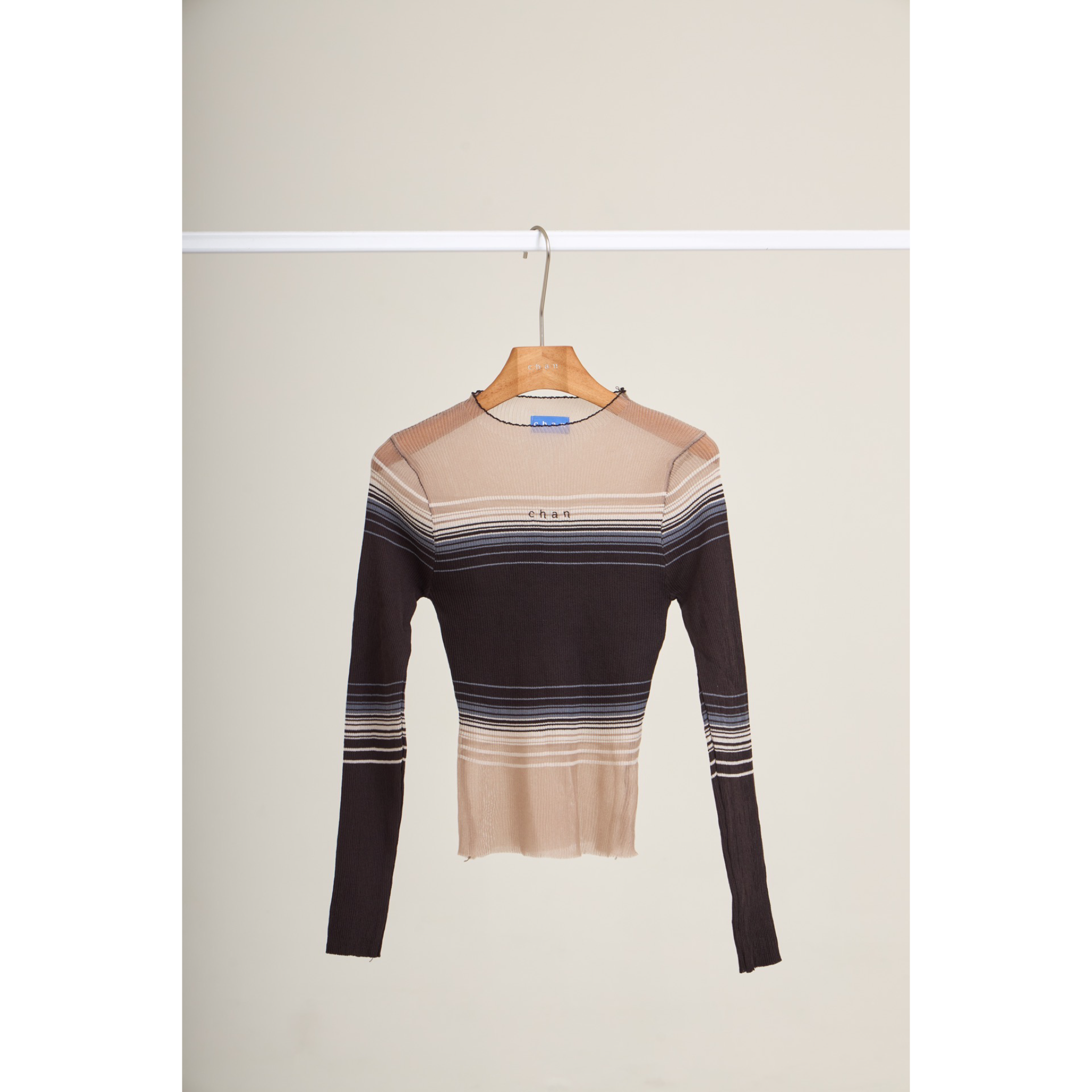 Long Sleeve Soft Stripe Knit Top – Navy Brown