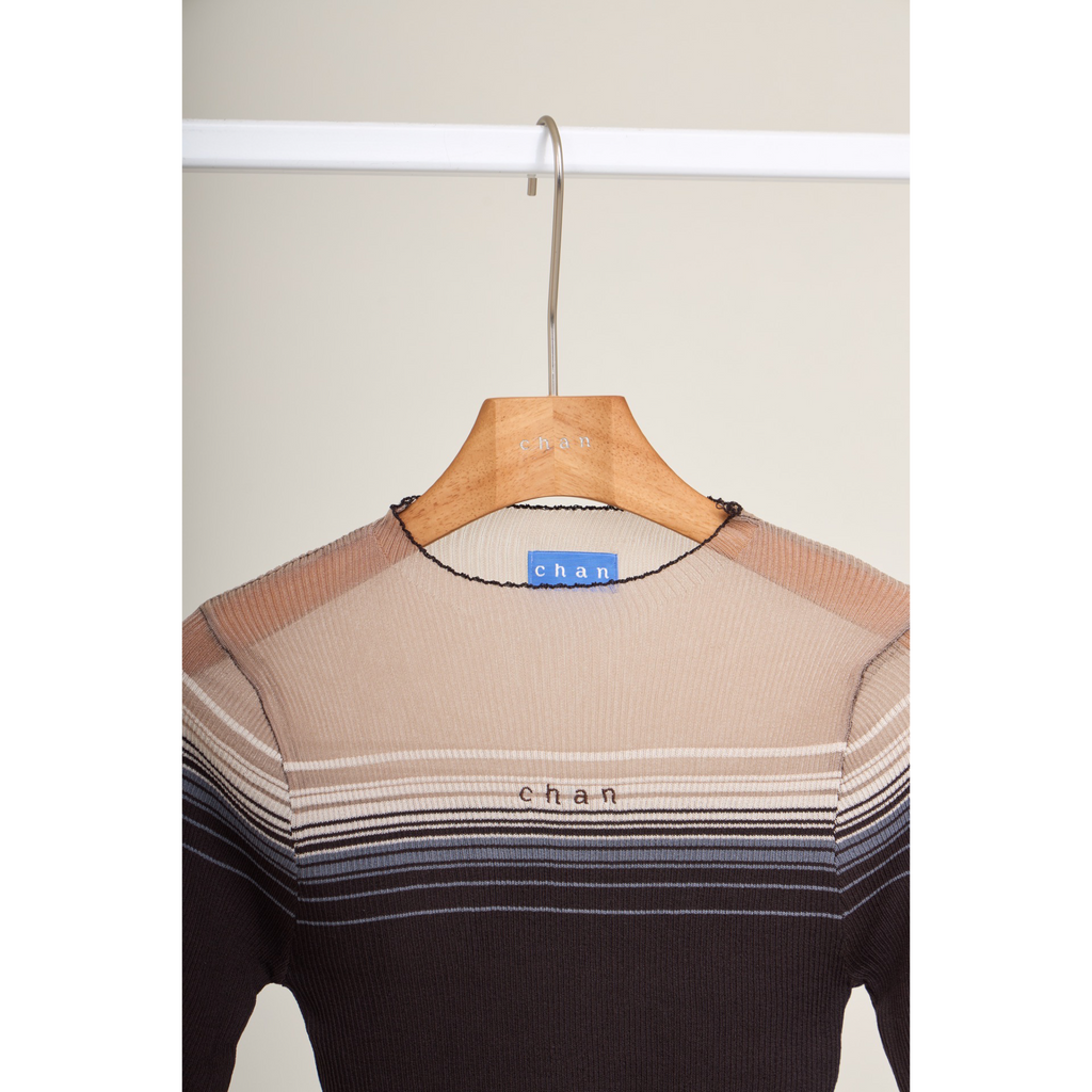Long Sleeve Soft Stripe Knit Top – Navy Brown