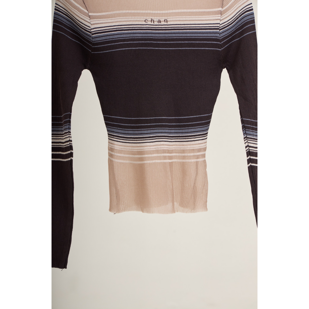 Long Sleeve Soft Stripe Knit Top – Navy Brown