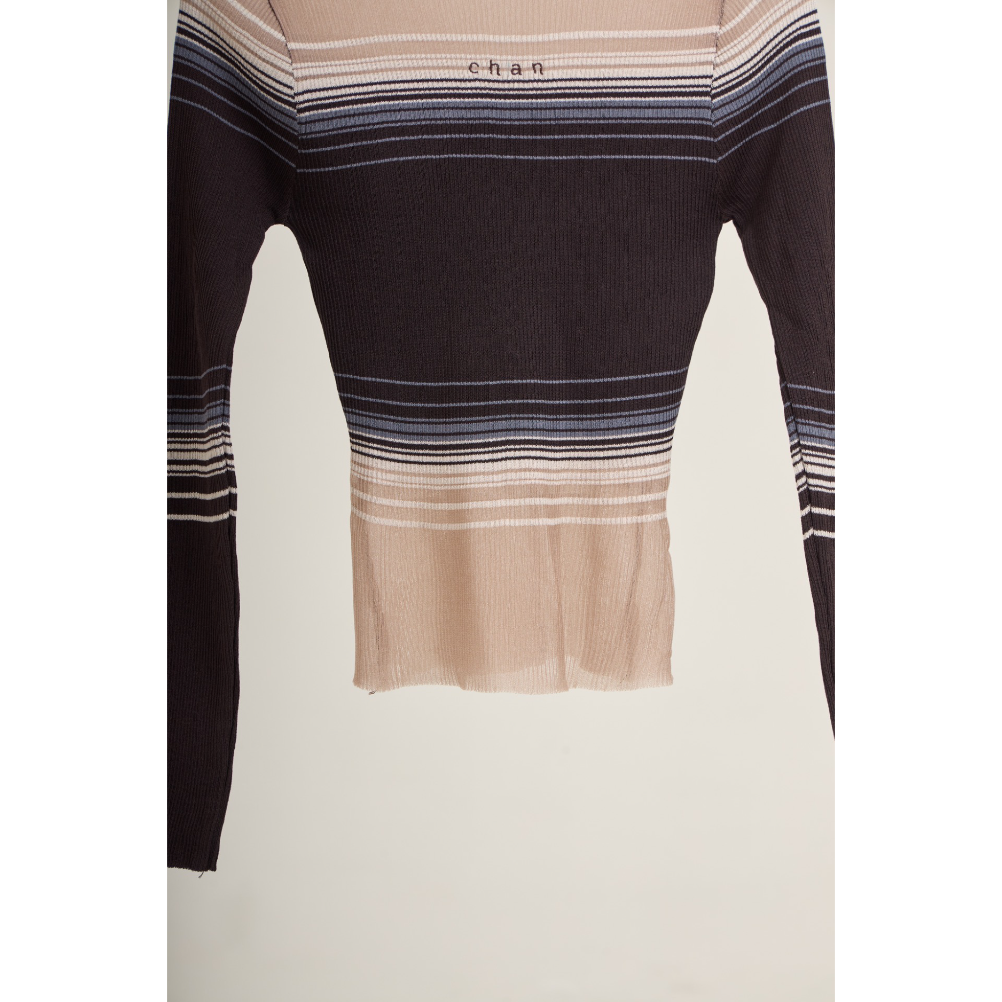 Long Sleeve Soft Stripe Knit Top – Navy Brown