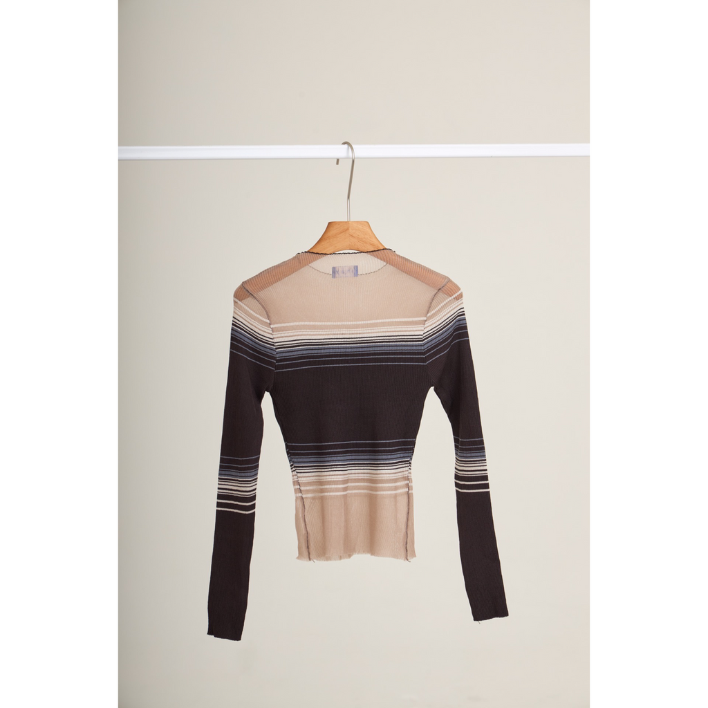 Long Sleeve Soft Stripe Knit Top – Navy Brown