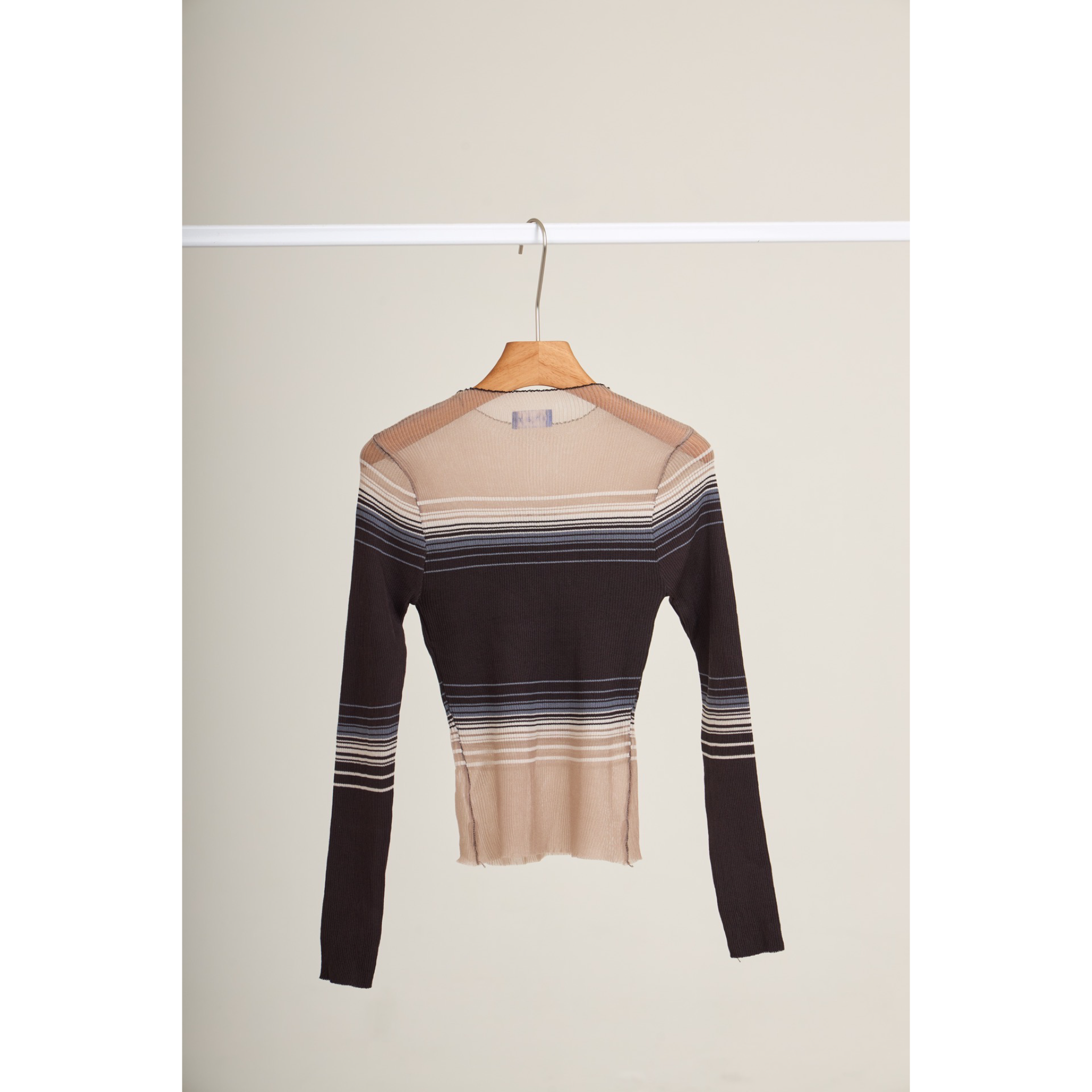 Long Sleeve Soft Stripe Knit Top – Navy Brown