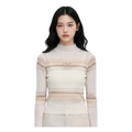 Long Sleeve Soft Stripe Knit Top – White Beige