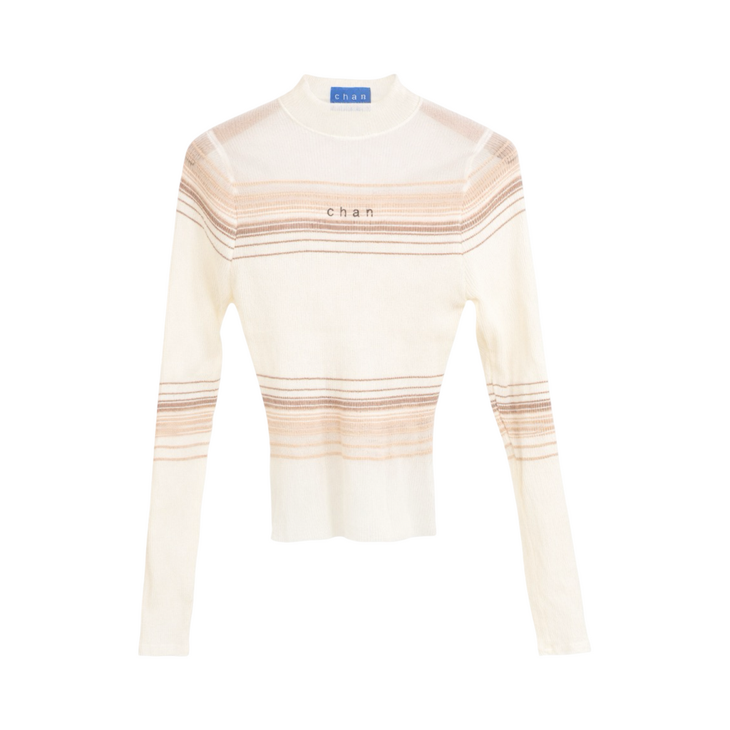Long Sleeve Soft Stripe Knit Top – White Beige