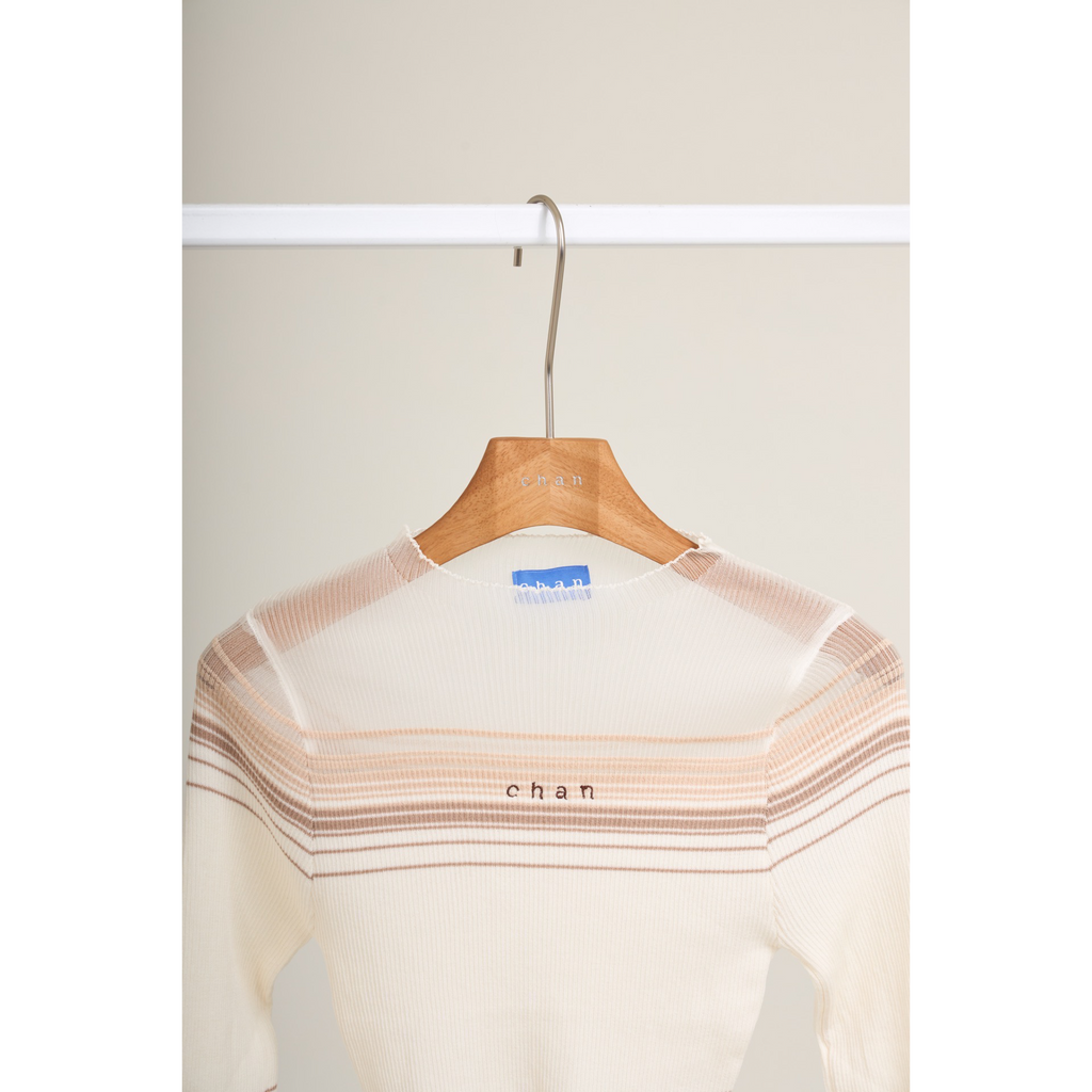 Long Sleeve Soft Stripe Knit Top – White Beige