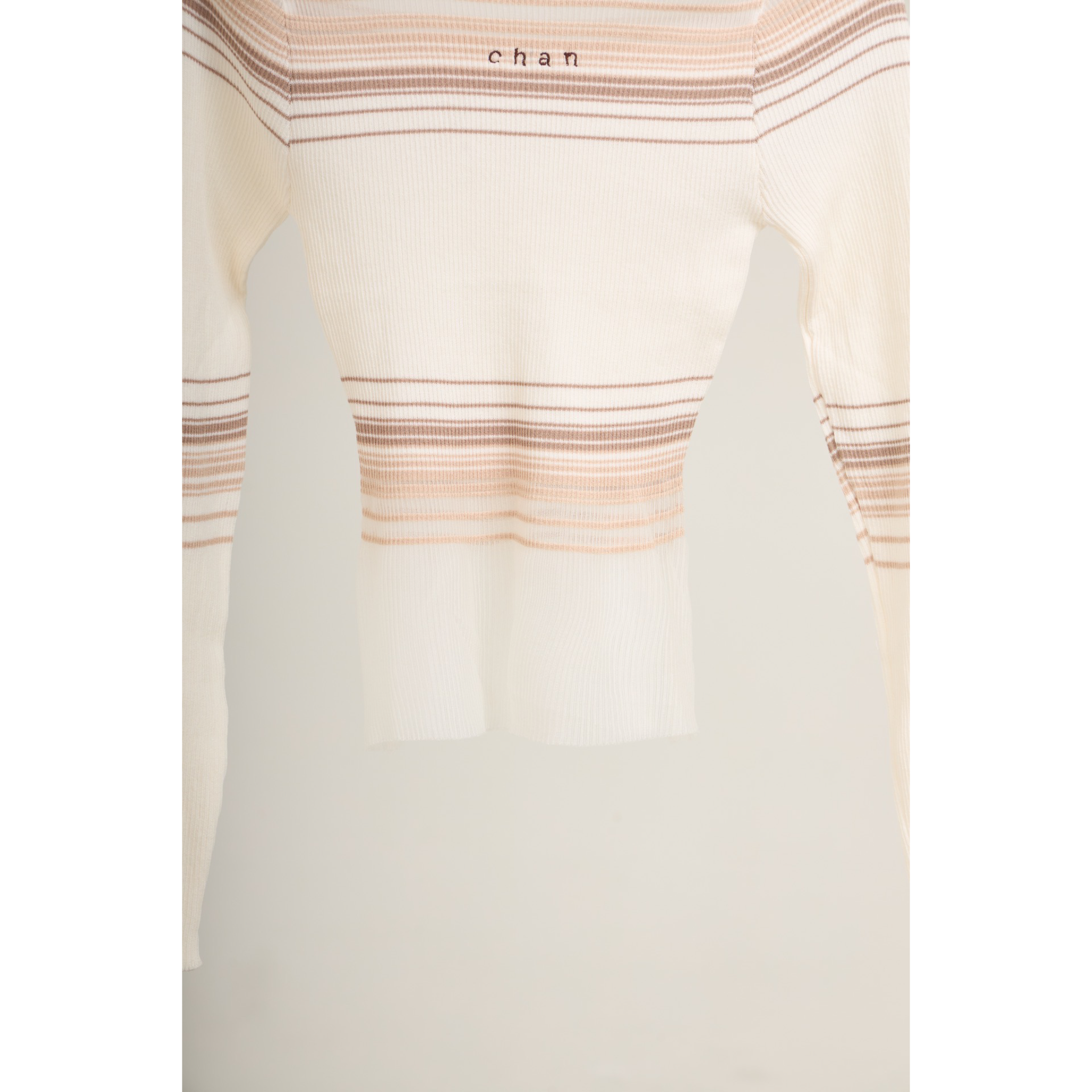 Long Sleeve Soft Stripe Knit Top – White Beige