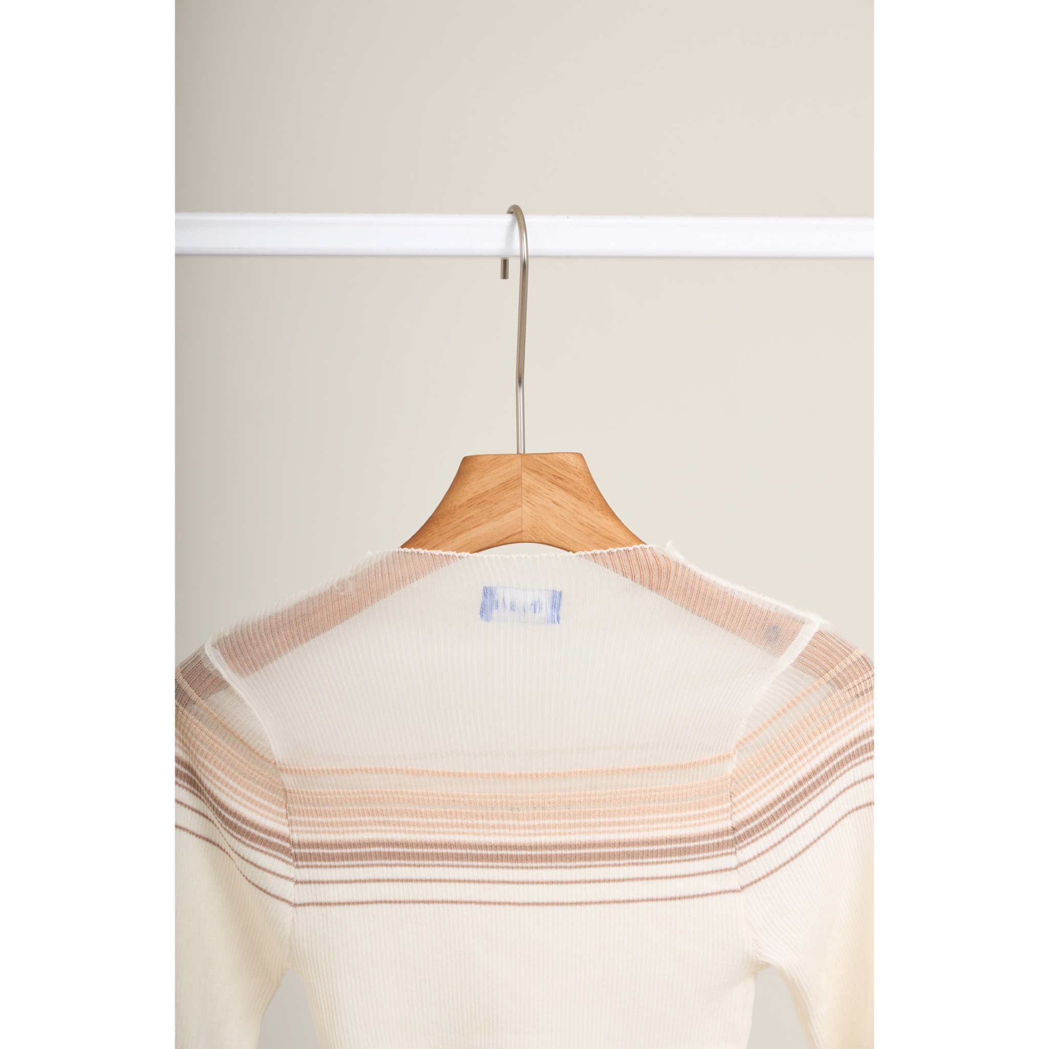 Long Sleeve Soft Stripe Knit Top – White Beige