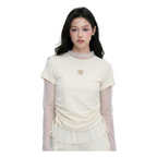 Mesh Layered Long Sleeve Top – White