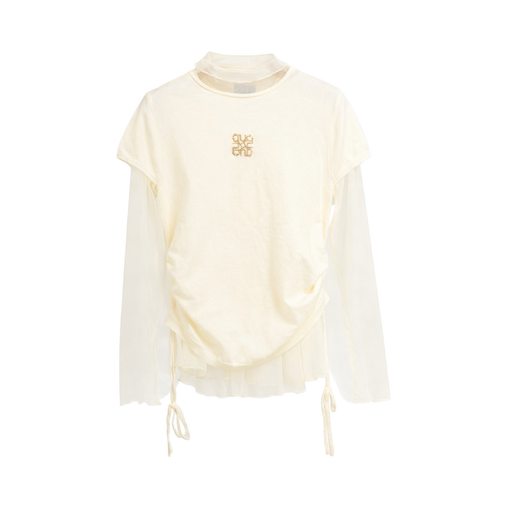 Mesh Layered Long Sleeve Top – White