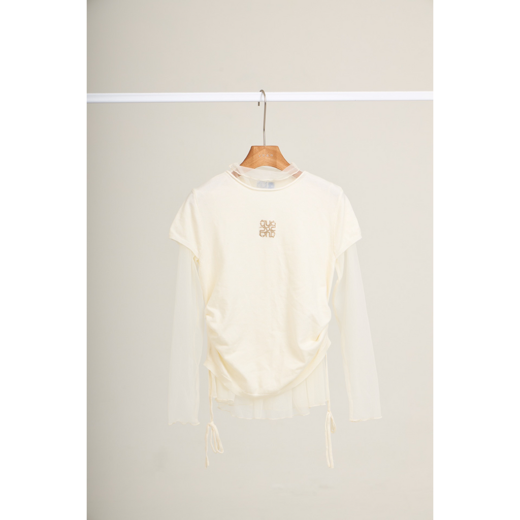 Mesh Layered Long Sleeve Top – White