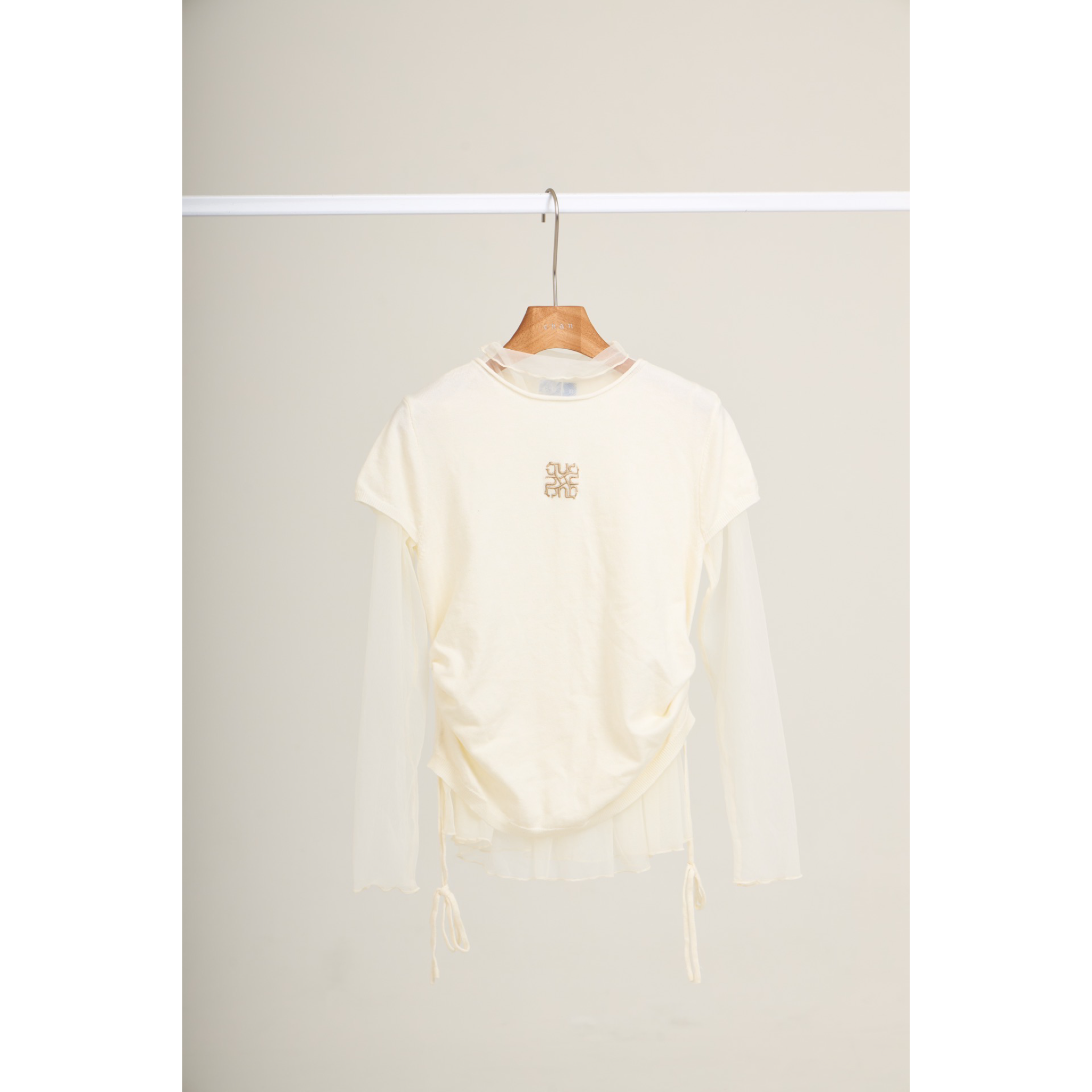 Mesh Layered Long Sleeve Top – White