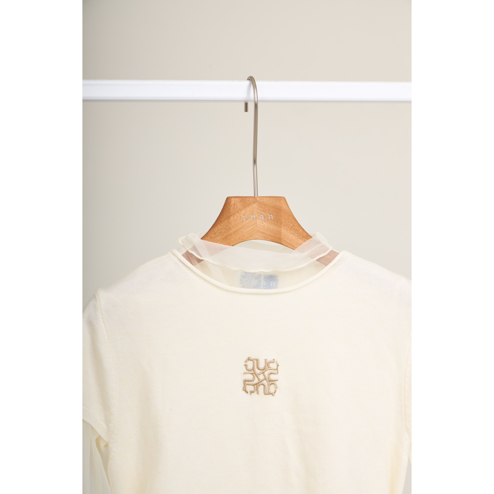 Mesh Layered Long Sleeve Top – White