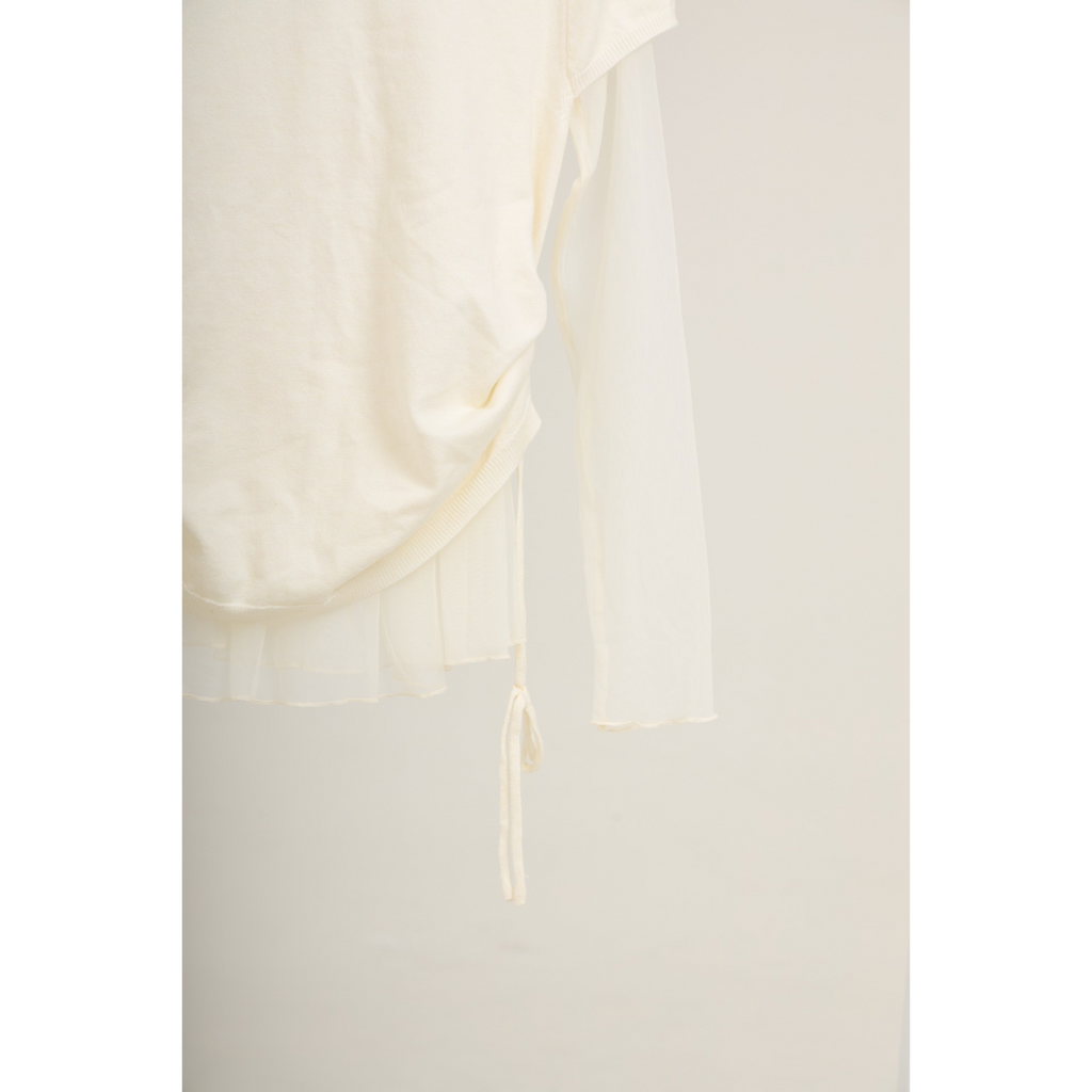 Mesh Layered Long Sleeve Top – White