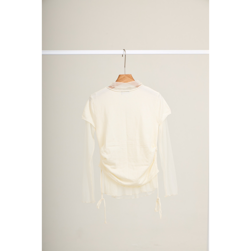 Mesh Layered Long Sleeve Top – White