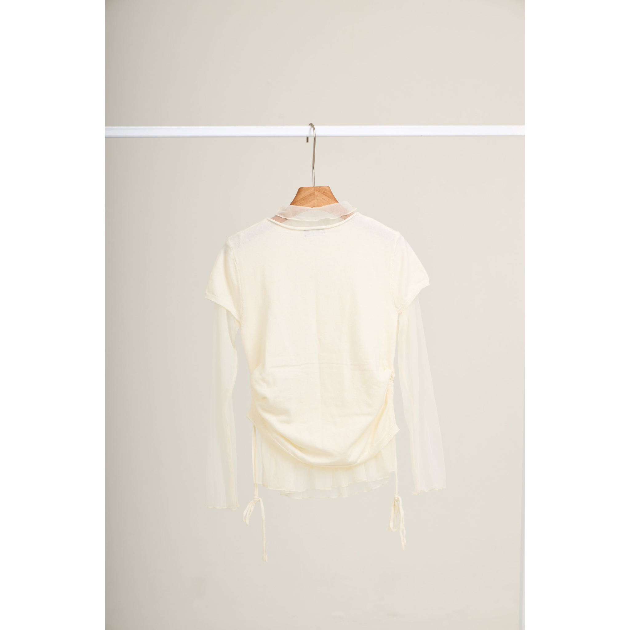 Mesh Layered Long Sleeve Top – White