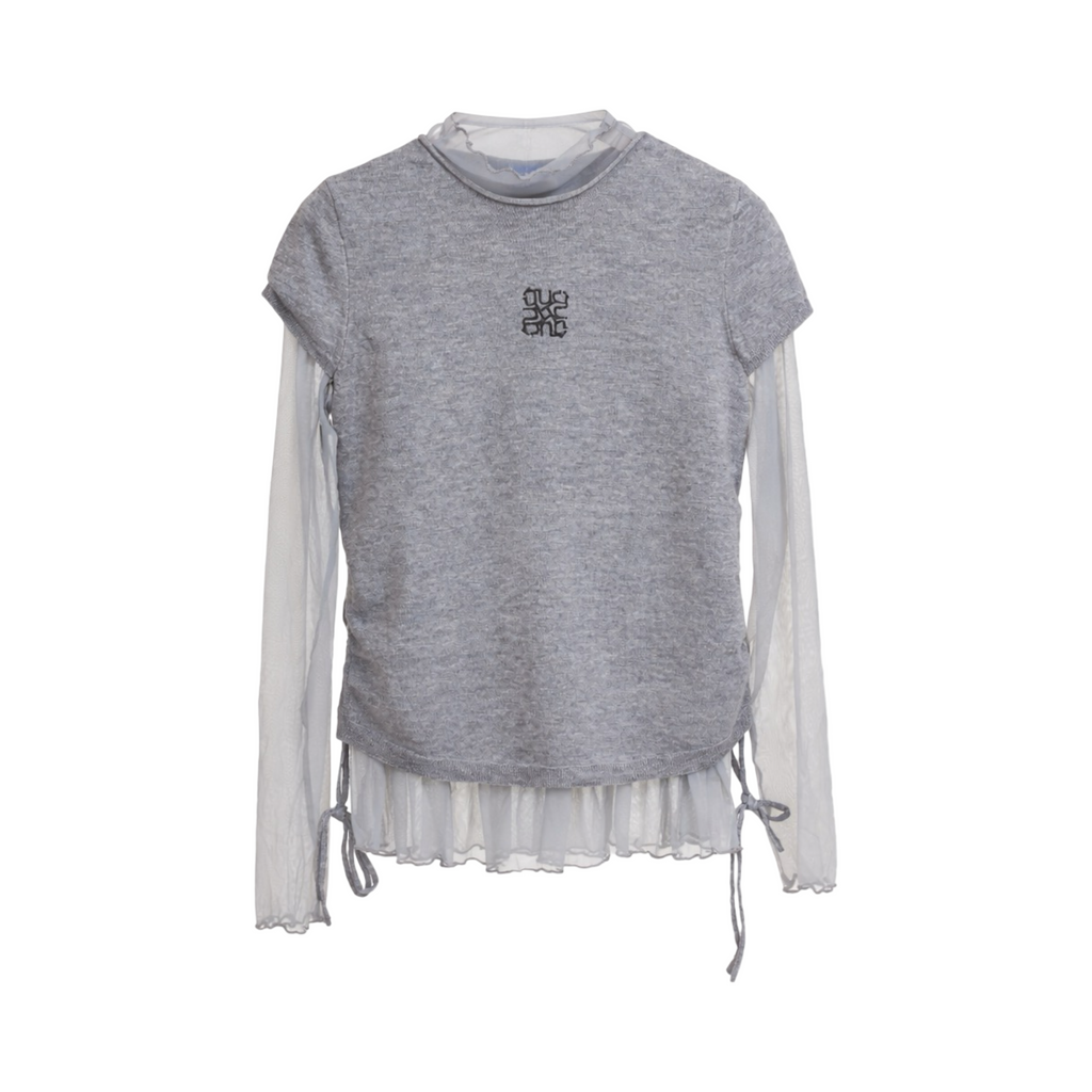Mesh Layered Long Sleeve Top – Grey