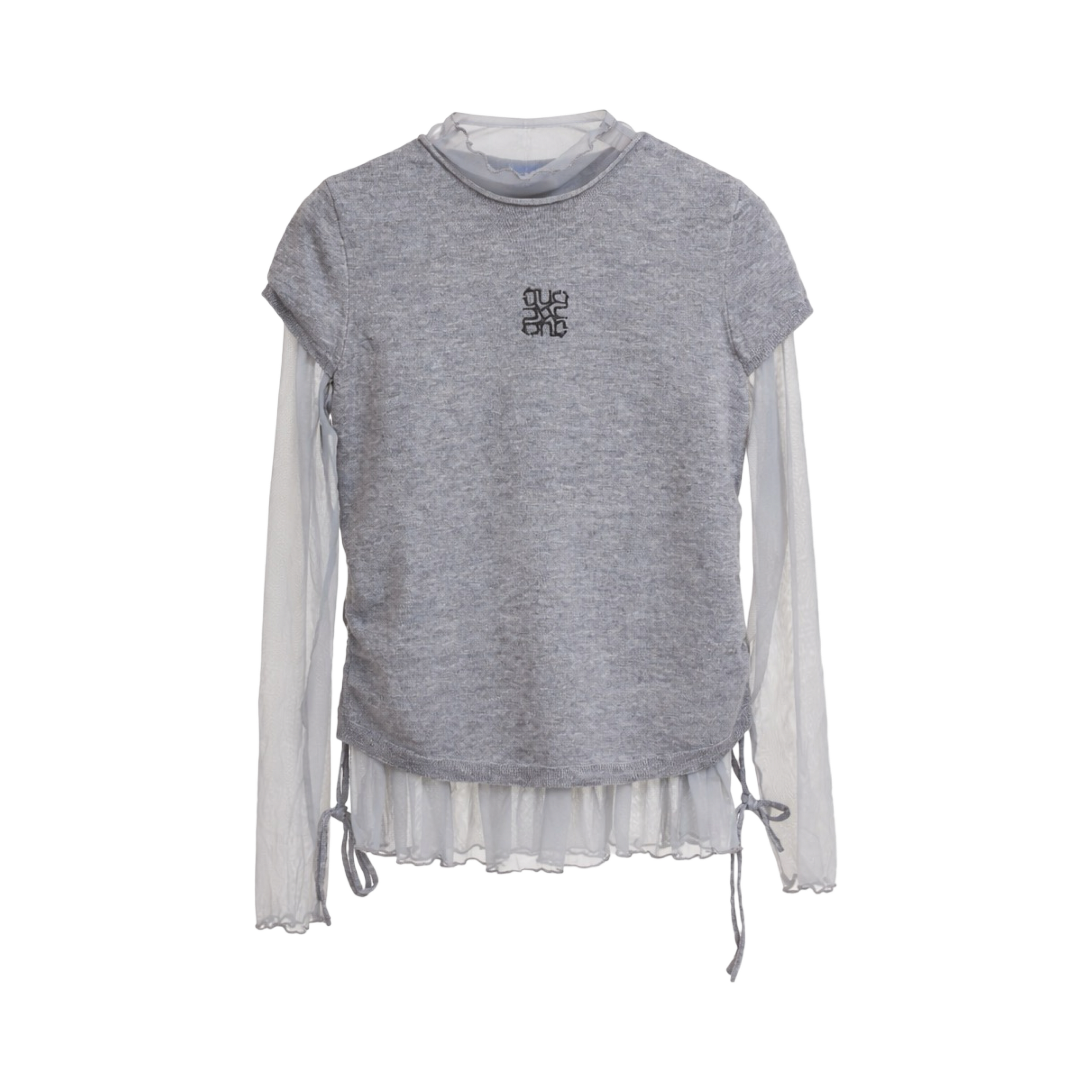 Mesh Layered Long Sleeve Top – Grey
