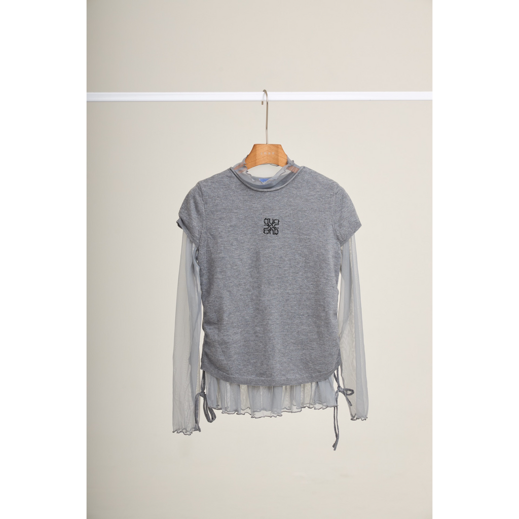 Mesh Layered Long Sleeve Top – Grey