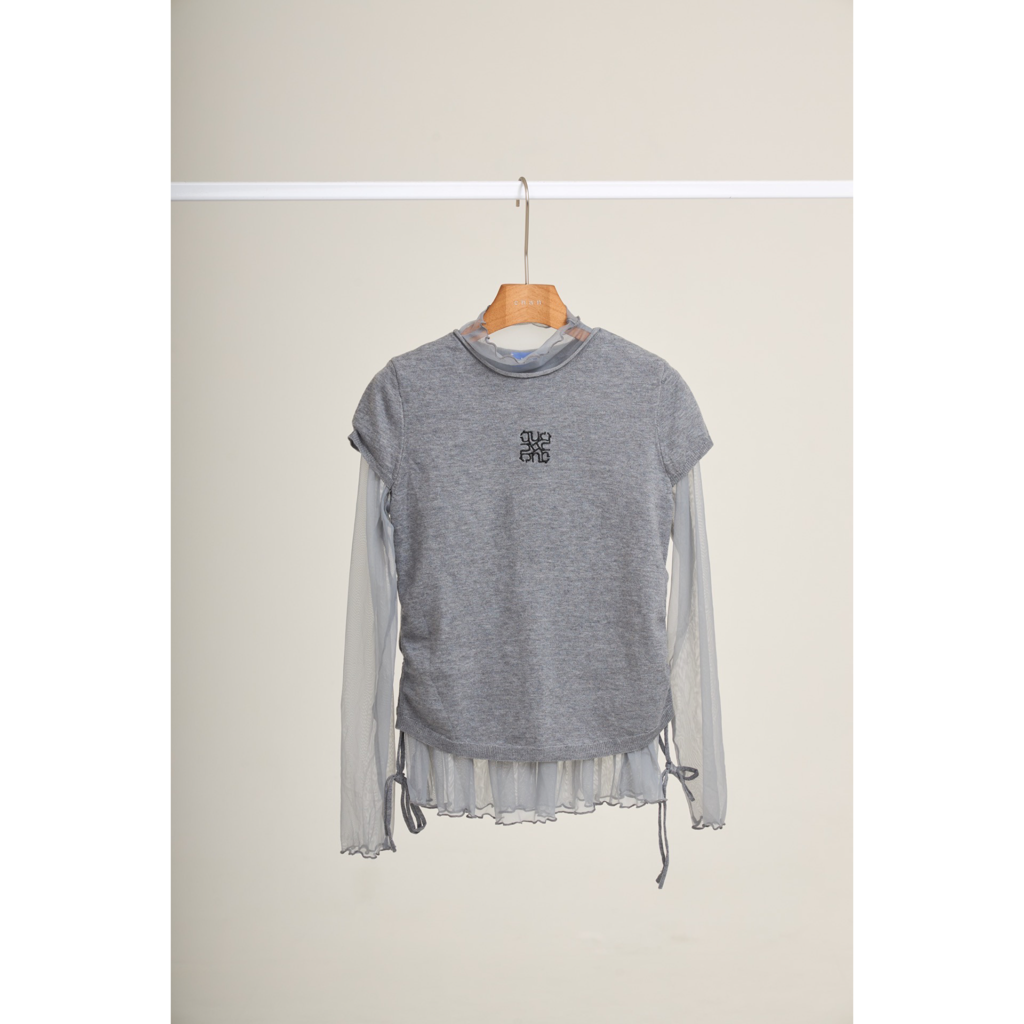 Mesh Layered Long Sleeve Top – Grey