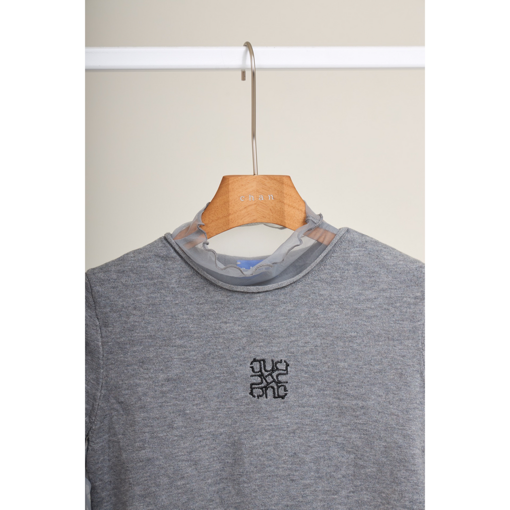 Mesh Layered Long Sleeve Top – Grey