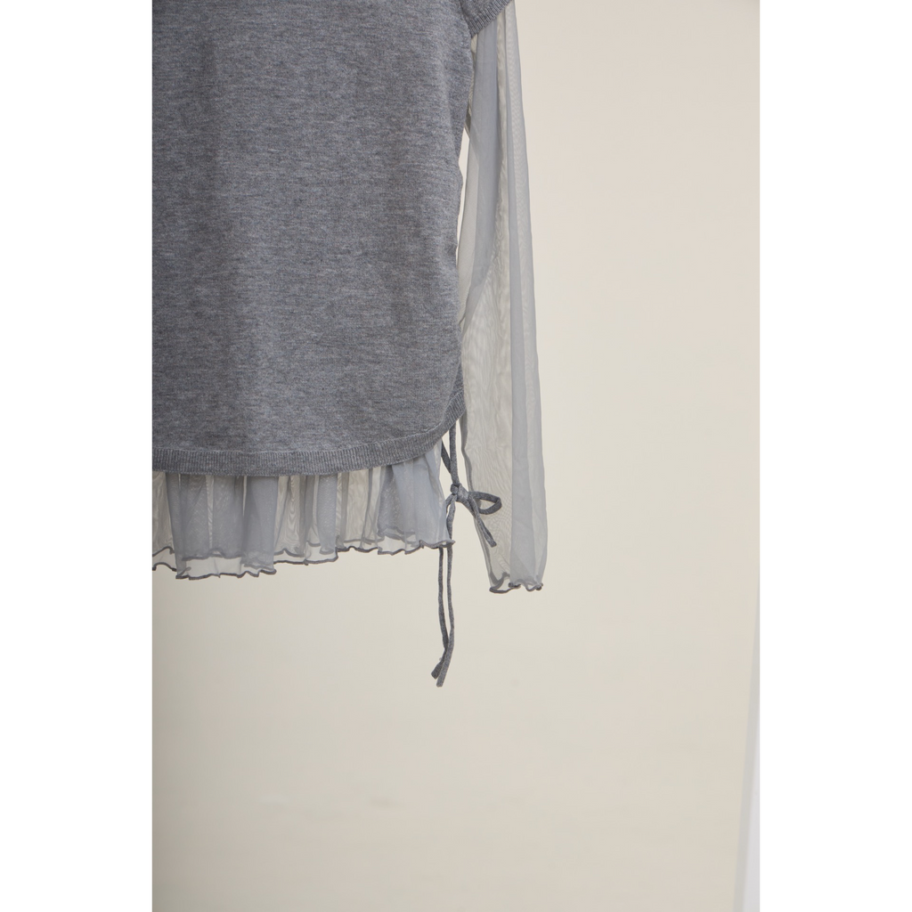 Mesh Layered Long Sleeve Top – Grey