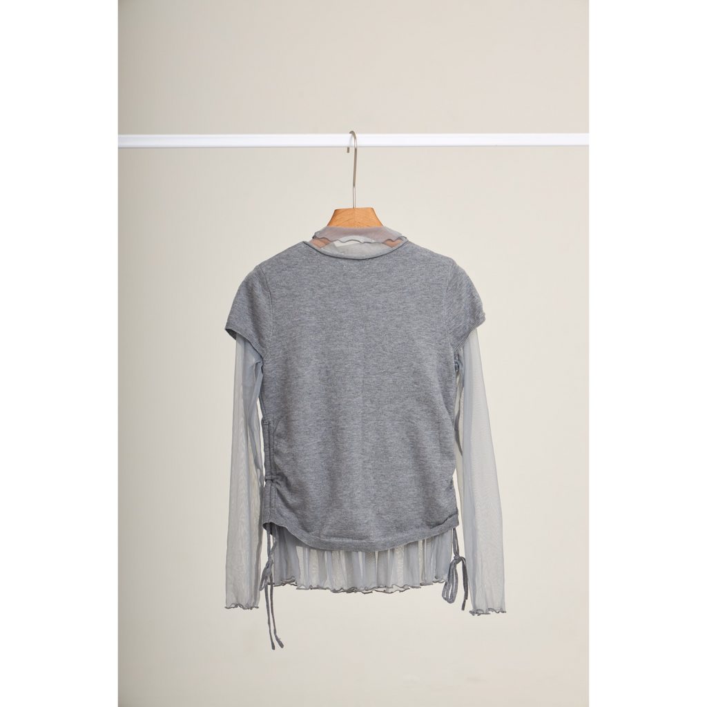 Mesh Layered Long Sleeve Top – Grey