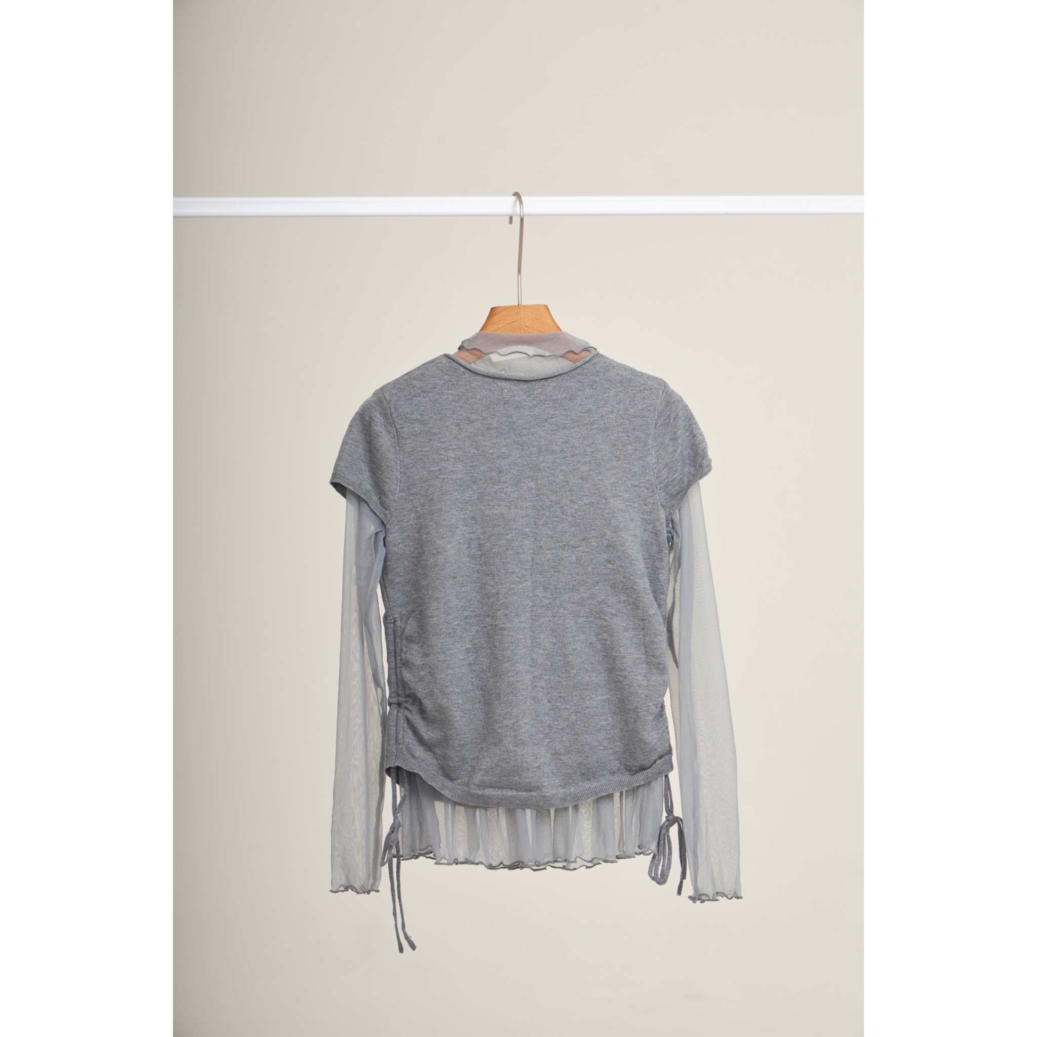 Mesh Layered Long Sleeve Top – Grey