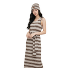 Striped Knit Sleeveless Dress & Beanie Set – Brown