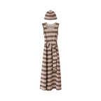 Striped Knit Sleeveless Dress & Beanie Set – Brown