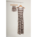 Striped Knit Sleeveless Dress & Beanie Set – Brown