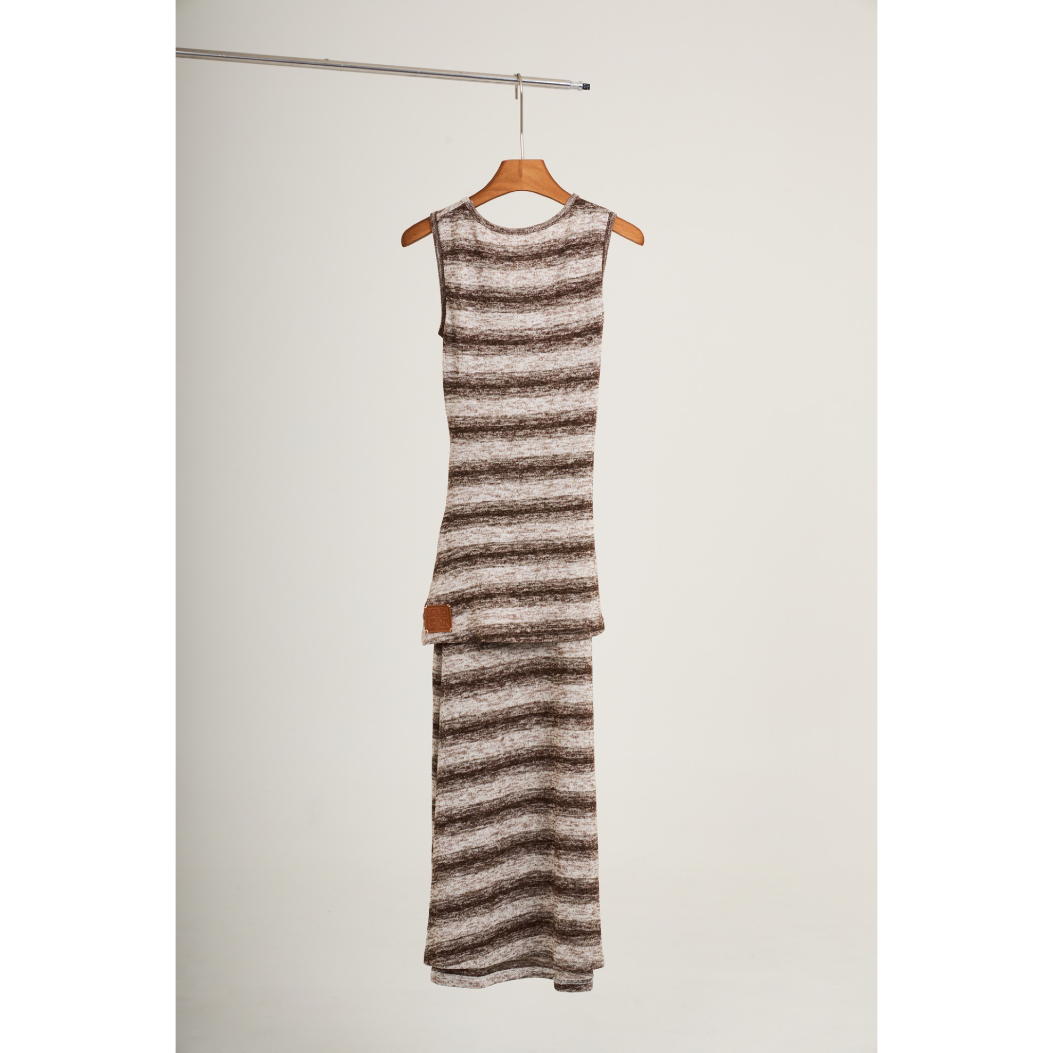 Striped Knit Sleeveless Dress & Beanie Set – Brown