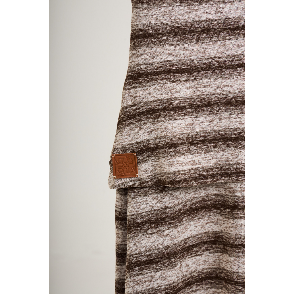 Striped Knit Sleeveless Dress & Beanie Set – Brown