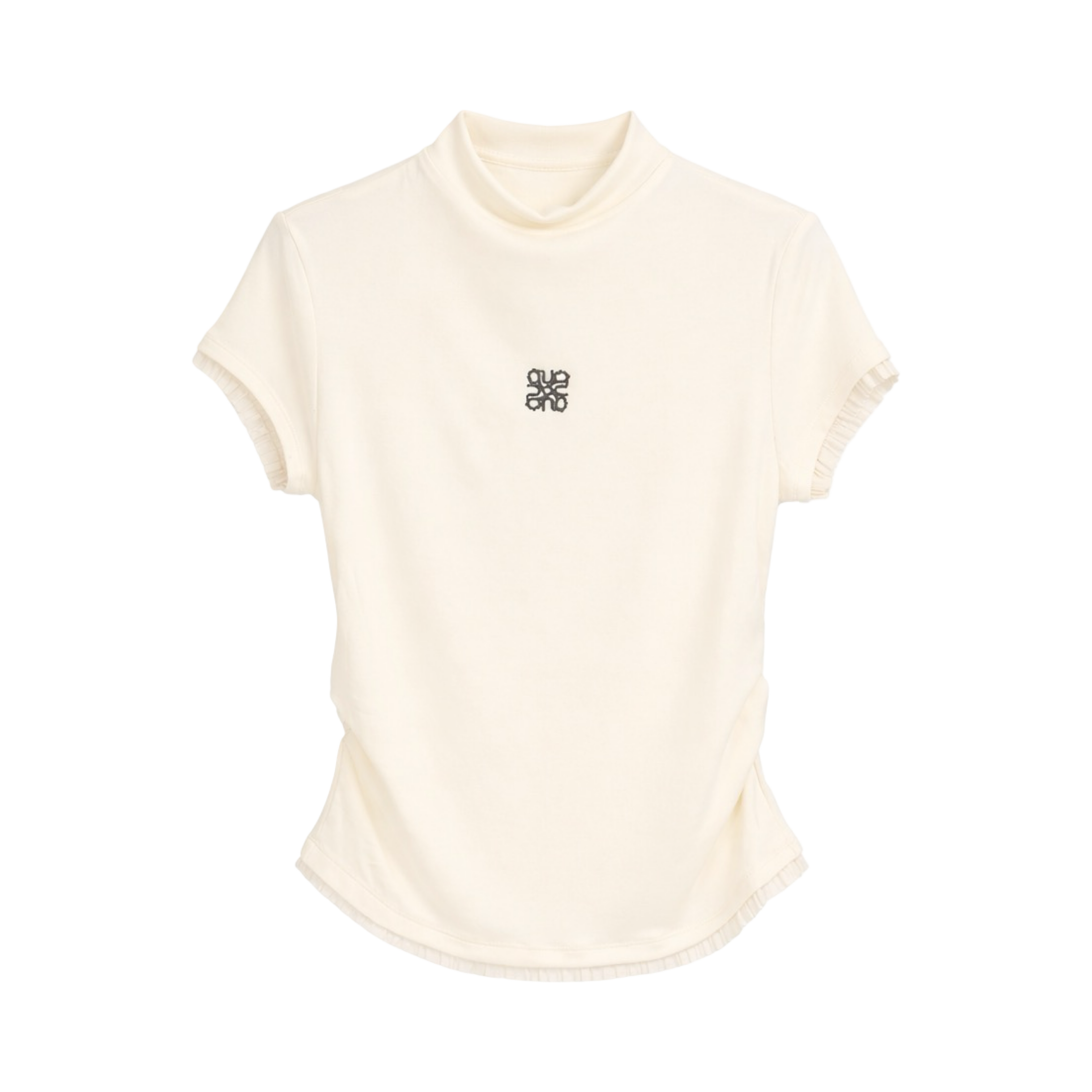 Pleated Trim Turtleneck Top – White