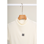 Pleated Trim Turtleneck Top – White