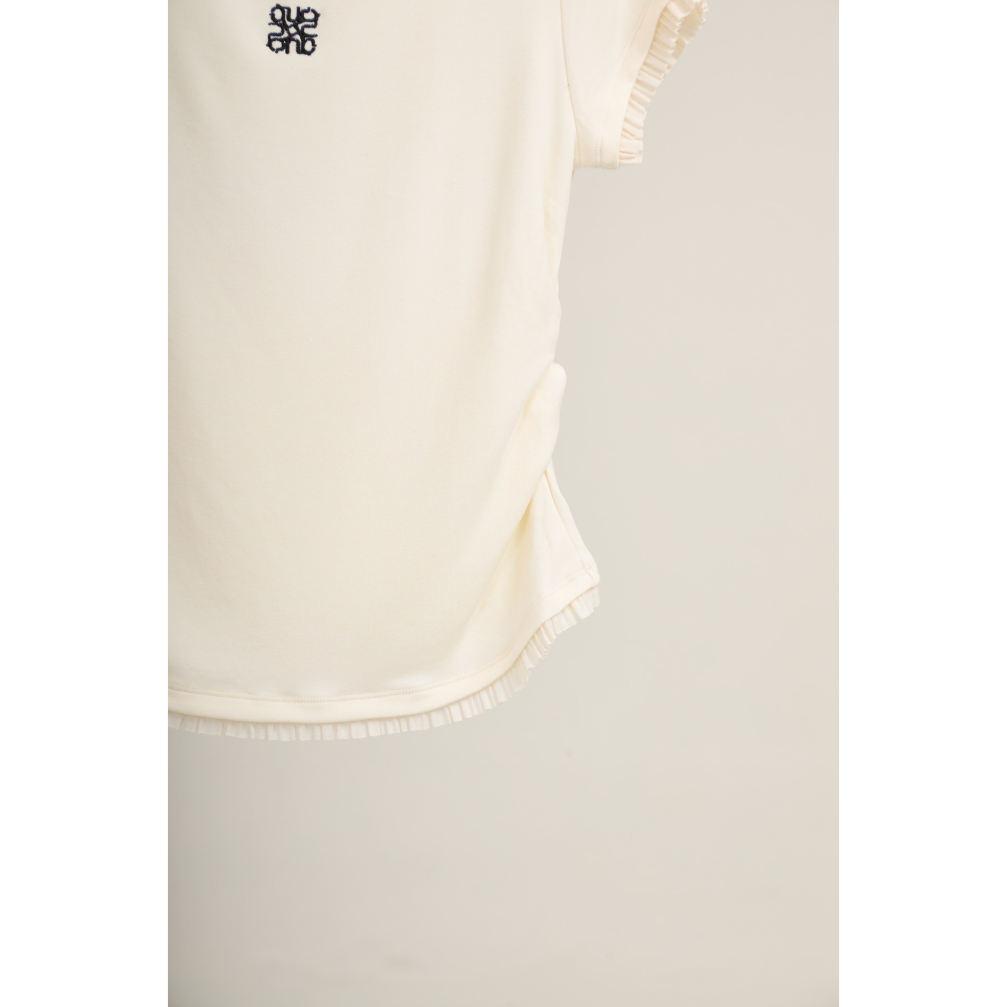 Pleated Trim Turtleneck Top – White