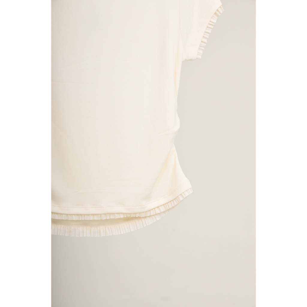Pleated Trim Turtleneck Top – White