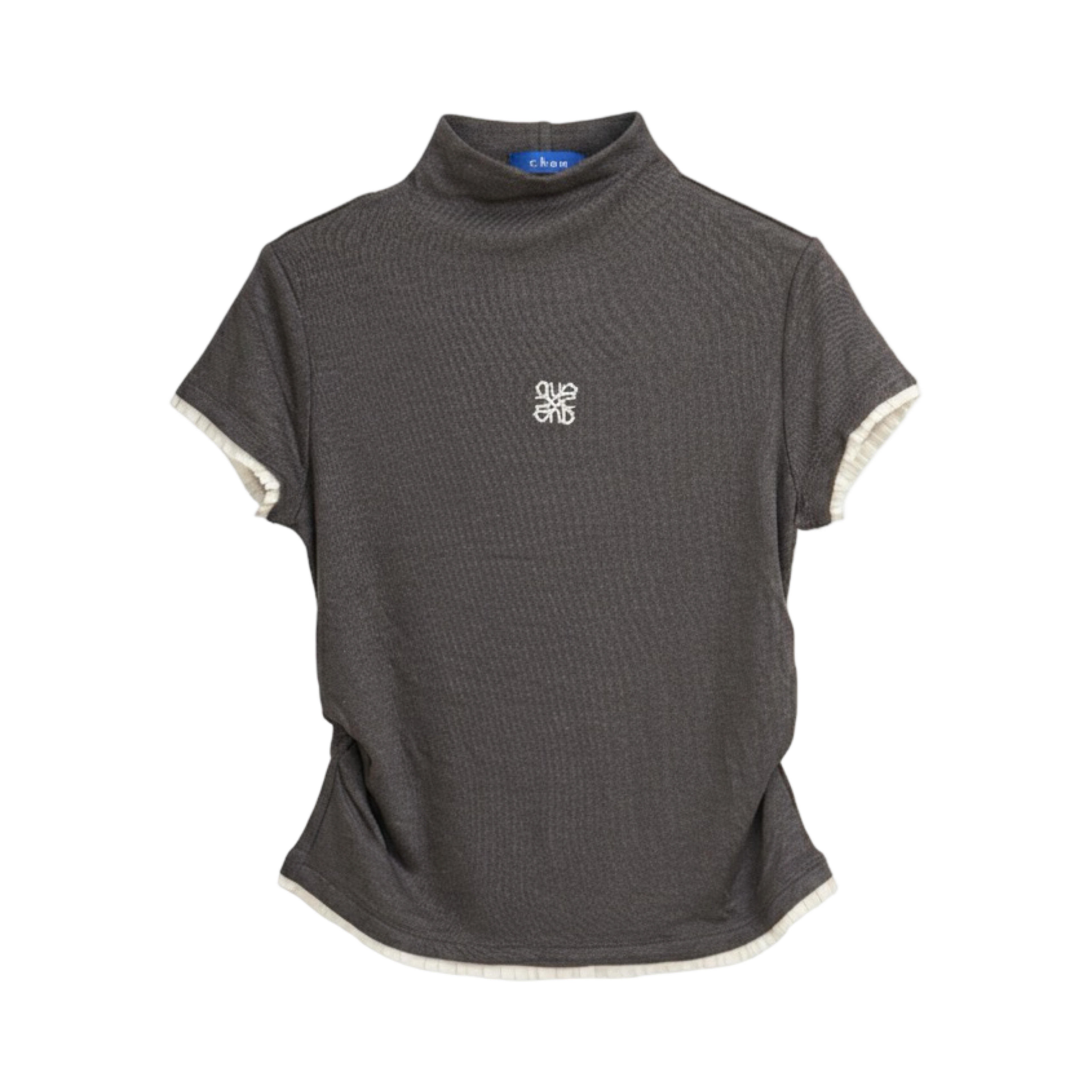 Pleated Trim Turtleneck Top – Charcoal