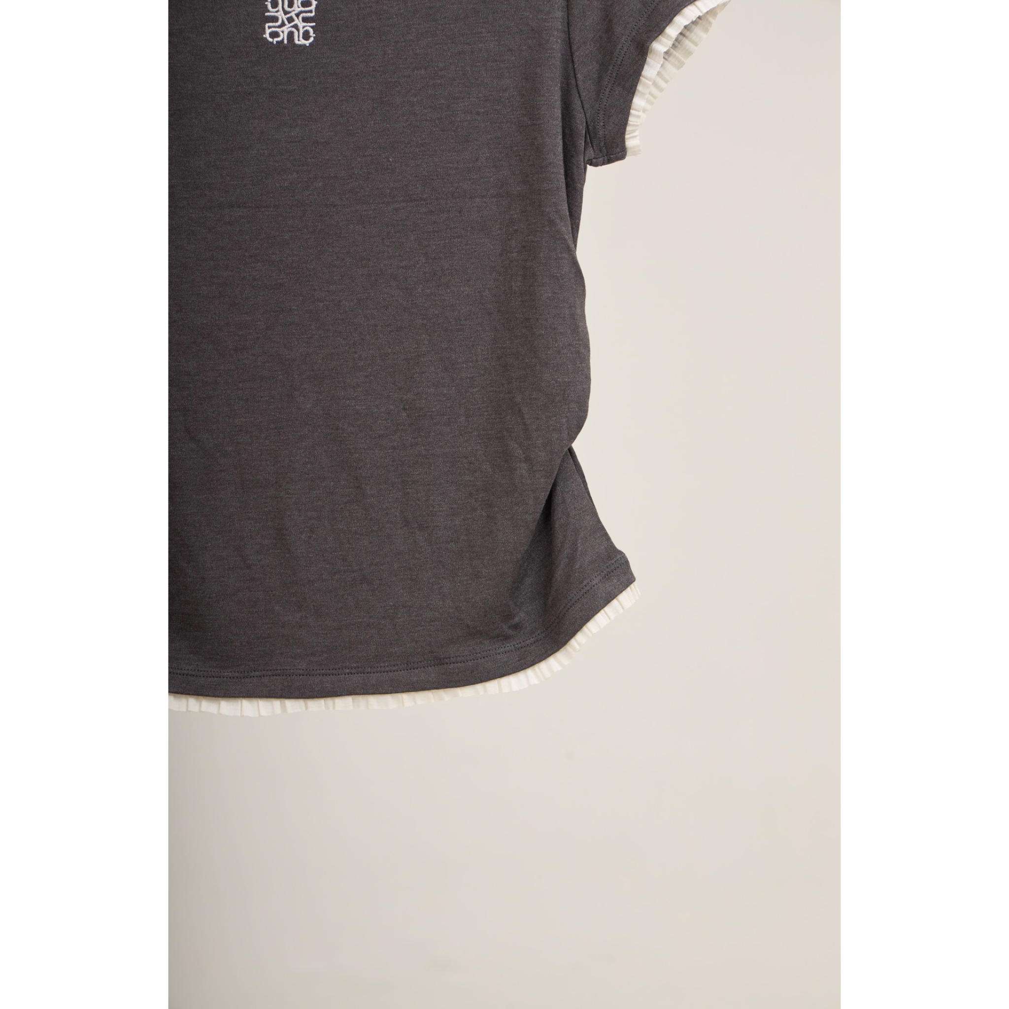 Pleated Trim Turtleneck Top – Charcoal